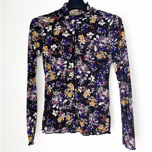 Daily Practice Anthropologie Sheer Mesh Floral Mock Neck Long Sleeve Top S Fairy